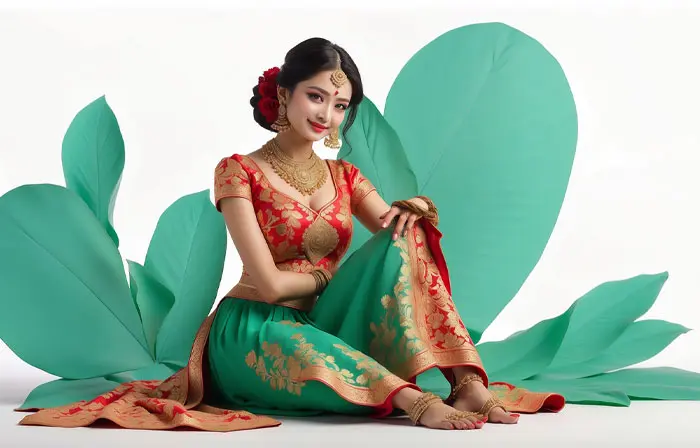 Beautiful Indian Woman with a Traditional Saree 3D Character Illustration image